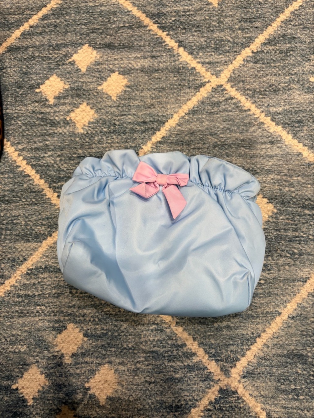 Stoney Clover Lane Light Blue Cosmetic Pouch with Pink Bow